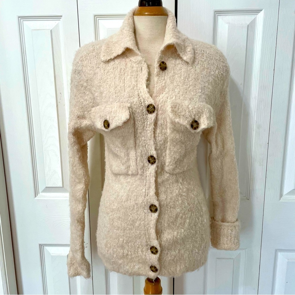 Madewell Alpaca Cream Teddy Jacket Style with Button Front Cardigan